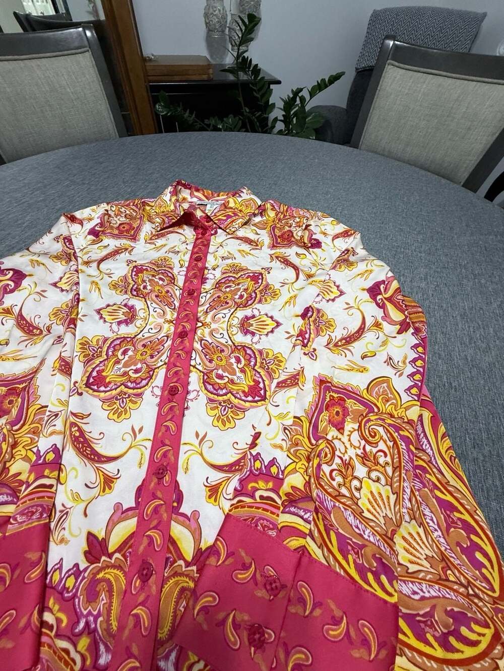 Rachel Zoe Los Angeles New York Pink and Yellow Paisley Button-Up Long Sleeve Bl